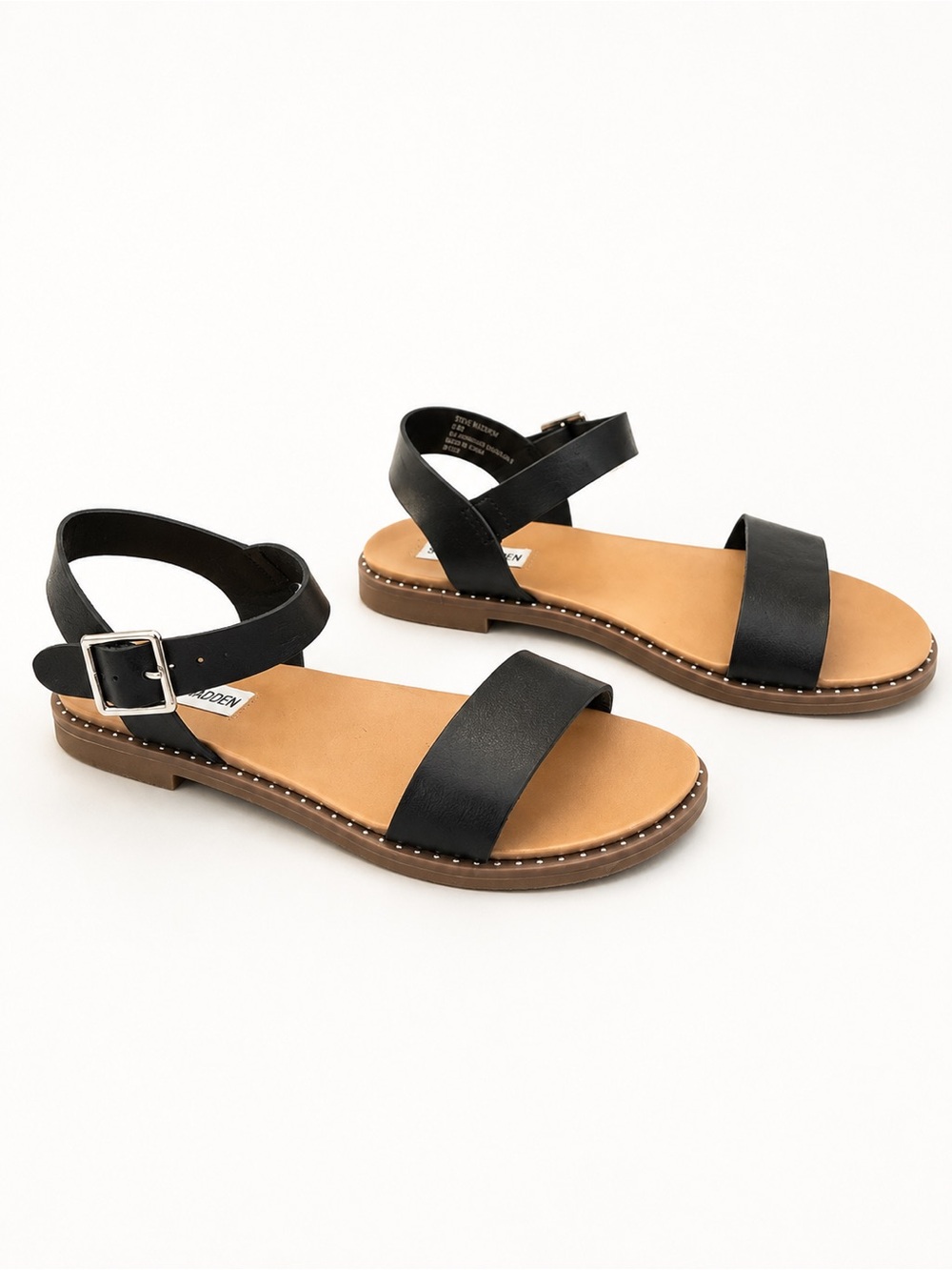 Steve Madden Tesa Slingback Flat Sandals Black Studded Trim | Size 6.5